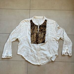 Free People Cropped Sequin Shirt